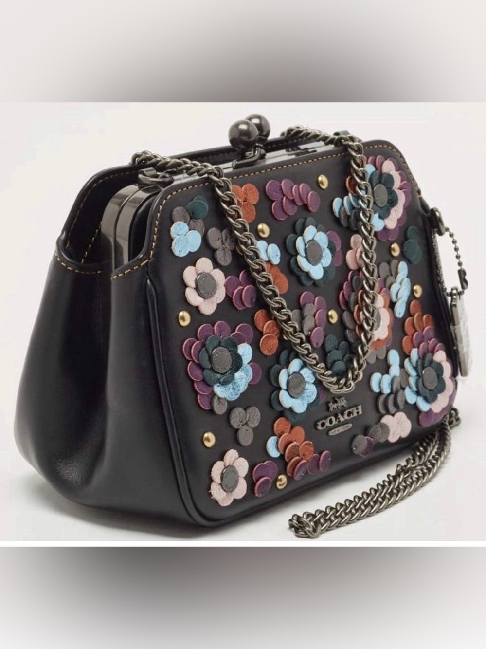 COACH Pearl Kisslock TEA ROSE Floral Leather Sequin Crossbody F80193 NWT
